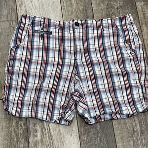 Faded Glory Women’s Red White Blue Black Plaid Shorts Size 14